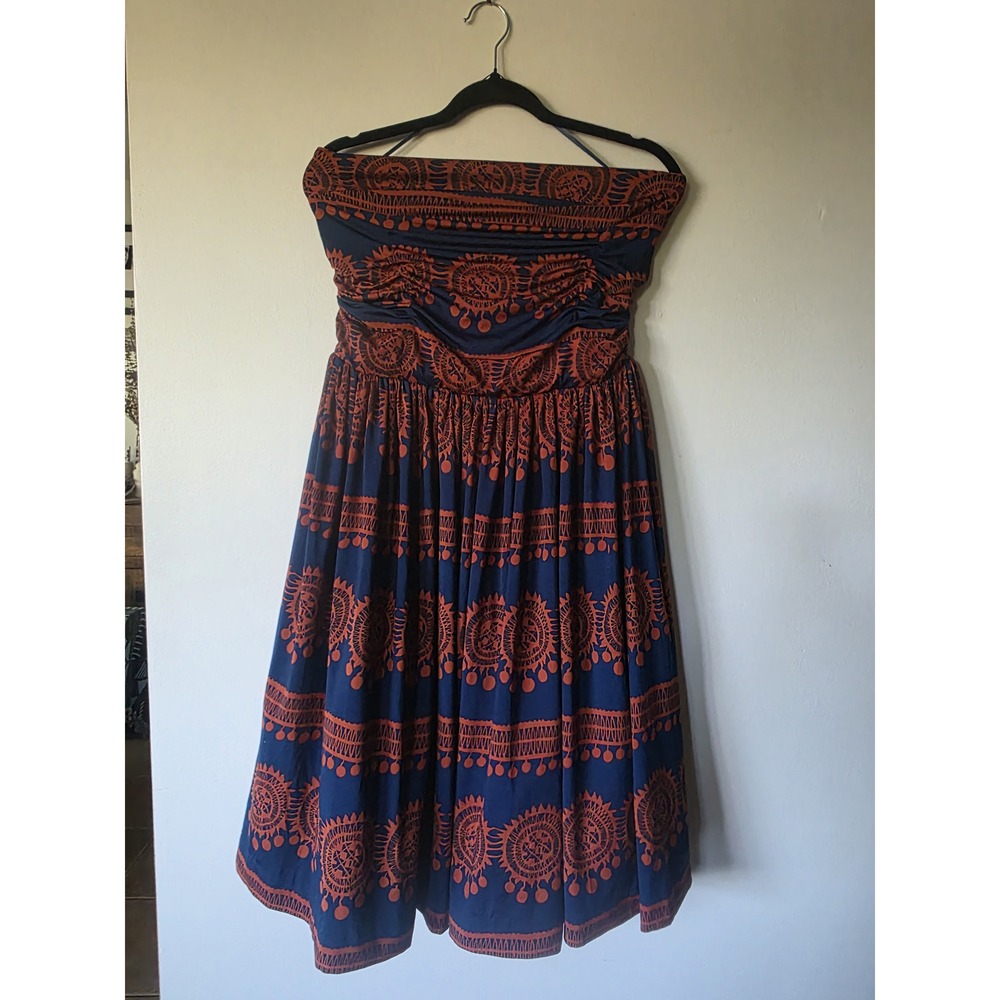 Girls from Savoy Strapless Navy and Rust Boho Midi Dress Womens